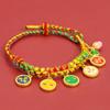 Pulsera de los Cinco Dioses de la Riqueza Estilo Tíbet, Pulsera Tejida a Mano Nudo Flor de Durazno, Cuerda Multicolor Estilo Étnico, Cuerda Roja Estilo Nuevo Chino DIY