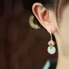 Pendientes de Calabaza de Plata de Ley con Incrustaciones de Oro Antiguo y Jade Hetian para Mujer, Estilo Chino, Pendientes Elegantes y Tradicionales, Venta al por Mayor