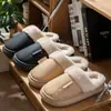 Pantuflas de Algodón Impermeables Cálidas Otoño/Invierno PU para Mujer 2026 Nuevo Estilo para el Hogar Interiores con Felpa Gruesa Antideslizantes Pantuflas de Algodón para Hombre