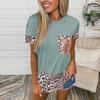 2021 Europa y América Amazon wish verano transfronterizo Camiseta top de manga corta con cuello redondo y bolsillo con costuras de leopardo para mujer
