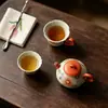 Taza de té de cerámica roja con forma de crisantemo, pintada a mano, con asa, para uso doméstico, juego de té Kung Fu, taza de maestro, taza individual