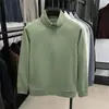 Moletom de algodão 87% com zíper parcial e gola alta para homens, novo para o outono de 2026, cor sólida, manga longa, blusa de base para homens de meia-idade