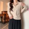 Top de Manga Larga con Cuello Polo para Mujer Otoño 2022 Nuevo Diseño Slim-fit Sentido de la Moda Camiseta Base Blanca Delgada Camiseta Interior