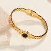 Pulsera de Trébol de Cuatro Hojas Pulsera de Acero Inoxidable para Mujer Pulsera de Acero de Titanio Color Dorado con Diamantes Estilo Blanco y Negro Joyería Que No Se Desvanece Transfronterizo
