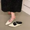 Mules de Punta Abierta para Mujer, Ropa de Verano para Exteriores, Nuevo Estilo Coreano de Primavera y Otoño, Elegancia Francesa para la Noche, Zapatos de una Sola Tira Plateados, Sandalias de Tacón Grueso