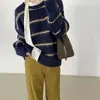 Blusa Feminina de Alta Qualidade com Caimento Solto + Suéter Listrado Color Block Dongdaemun Coreano