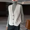 Chaleco de Punto de Lana Pura con Cuello en V, Cardigan de Invierno Nuevo 26, Chaleco sin Mangas de Color Sólido para Superponer