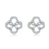 Pendientes de Plata de Ley S990 Estilo Coreano Incrustados con Circonita Pendientes de Trébol de Cuatro Hojas Belleza Exquisita Moda Pendientes Versátiles