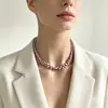 Colar de pérolas de água doce naturais moda feminina corrente clavícula barhaoke design de nicho colar de ouro 14K corrente de suéter