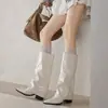 Botas femininas de cano alto com bico fino transfronteiriças, nova versão coreana de inverno 2026, botas femininas versáteis acima do joelho com cano de pérola