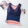 Chaleco cálido de nuevo estilo para mujer, camiseta interior con cuello en V de encaje sexy y grueso con forro polar, top cálido de otoño e invierno para mujer