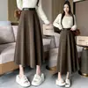 Saia feminina longa para outono e inverno, nova saia de lã de cintura alta com uma barra grande que cobre os quadris e é emagrecedora, saia de lã de comprimento médio para mulheres