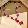 Collar Rojo con Corindón, Diamante de Alta Resistencia, Cadena de Banquete de Alto Carbono, Lujo Ligero, Cambia de Color, Moderno, Rojo Sangre, Versátil, Cobre