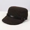 Chapéu de Outono e Inverno Nova Moda Cor Sólida Simples Quente e Confortável Topo Plano com Decoração de Fivela de Cinto Boné de Beisebol Casual Retrô