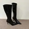 Botas altas Chuyuji de estilo europeo y americano con punta fina adelgazantes para mujer, otoño e invierno 2026, botas largas de tacón de aguja alto con cremallera trasera
