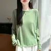 Estilo minimalista, cuello redondo con borde enrollado, suéter versátil de punto fino para mujer, top básico de manga larga holgado y cómodo estilo coreano