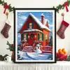 Bestseller Transfronterizo Amazon Wholesale Nuevo Punto de Cruz Navideño Casa Roja Navideña Escena de Nieve Escena de Nieve Europea y Americana Pintura Decorativa