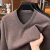 Diretamente do fabricante Puyuan: Suéter de gola V masculino novo, espesso para o inverno, blusa de malha de manga comprida para usar como base