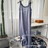 Novo Outono Popular no Xiaohongshu Vestido Feminino de Peça Única com Saia Fluida Ultra-Fino Cor Pura Sem Mangas Seda Gelada Pijama Feminino