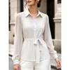 2026 Amazon AliExpress Estilo Europeo Nueva Camisa de Rayas Camisa con Lazo para Cintura