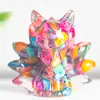 [Raposa de Nove Caudas Lingrui] Enfeites Artesanais de Cristal de Resina, Decorações de Animais de Estimação Míticos Fofos, Obras de Arte Modernas para Desktop