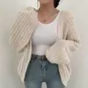 Suéter cárdigan de punto versátil, holgado, casual, color liso, manga de farol, estilo perezoso de otoño coreano
