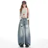 Jeans curvo estilo rua americano para mulheres, nova coleção primavera 2026, cintura alta retrô, modelagem solta, calça pantalona versátil