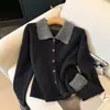 Nuevo Estilo Otoño 2026 Cárdigan Corto de Punto Holgado para Mujer, Ligeramente Gordito, con Cuello Solapa, Directo de Fábrica