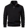 Sudadera Casual para Hombre con Media Cremallera y Cuello Alto, Color Sólido, Forro Polar, Gruesa, Corte Holgado, Jersey, Chaqueta Casual