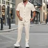 2025 Verano Nuevo Conjunto de Dos Piezas para Hombre Estación Independiente Europea y Americana Transfronterizo Camisa de Color Sólido con Bolsillo de Botón y Pantalones Cortos