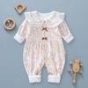 Macacão infantil estilo western com lapela floral para menina, macacão de duas camadas estiloso estilo princesa, roupa de exterior da moda para 100 dias