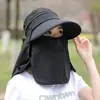 Chapéu de Sol Removível para Mulheres Verão Estilo Coreano Chapéu de Topo Vazio Aba Larga Anti-UV Chapéu de Sol para Ciclismo Chapéu com Máscara Facial