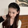 Coreia do Sul alta qualidade cristal preto arco cetim aba larga faixa de cabelo acessórios de cabelo alta qualidade tecido plissado faixa de cabelo grampo