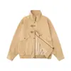 Jaqueta de Lapela com Fivela de Avião Flor de Ameixa Retro Americana para Homens e Mulheres, Outono e Primavera Solta Casual 2026 Cor Sólida Tendência Roupa Exterior para Homens