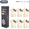 Modelo Nuevo 26 Años Juego de Cubiertos de Acero Inoxidable Transfronterizo Restaurante Occidental 1010 Cuchillo para Bistec, Tenedor, Cuchara Juego de 24 Piezas en Caja de Regalo