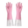 Guantes cómodos para lavar platos en el hogar, Longitud extendida, Cocina para mujer, Forrados con vellón, Látex de goma engrosado, Goma plástica impermeable, Duraderos