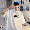 Camiseta estilo Hong Kong para hombre de manga corta versátil de verano para estudiante top de media manga oversize albaricoque marca de moda manga corta