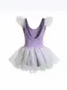 Vestido de práctica de baile para niñas con tirantes, pedrería de copo de nieve, falda de tutú de malla, vestido de ballet para actuación escénica infantil