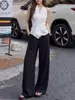 Pantalones de Lino Azul Marino de Pierna Ancha para Mujer, Nuevo Estilo Delgado de Verano 2026, Caída Suelta, Pantalones de Traje Rectos Estilo Old Money