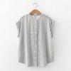 Camisa Blanca de Algodón Fresco de Doble Capa de Gasa Estilo Japonés con Cuello de Muñeca, Blusa Artística de Algodón a Rayas Suelta de Manga Corta para Mujer