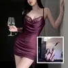 Lencería sexy, camisón sexy con tirantes, fácil de quitar, camisón de encaje morado, uniforme de deseo puro, vestido bodycon push-up, disponible para venta al por mayor