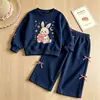 Conjunto Infantil de Desenho Animado para o Início do Outono: Conjunto de Moletom com Estampa de Desenho e Calça Wide Leg para Meninas, Macacão Esportivo com Gola Redonda para Bebê