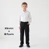 Conjunto de Camisa Blanca y Pantalones Largos Caqui para Niños Niños Niñas Primavera Otoño Campus Niños Medianos y Mayores Pantalones Largos Pantalones de Traje para Actuación Pantalones para Niños
