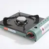 Estufa de cassette verde ultradelgada, estufa de gas de sobremesa, adecuada para viajes por carretera, picnics al aire libre y preparación de té; compatible con varios utensilios de cocina