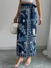Falda Estampada de Cintura Alta Estilo Europeo y Americano para Mujer, Nueva Moda de Verano, Falda Larga con Cordones, Falda Casual Versátil Transfronteriza