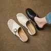 Zapatillas de Media Piel Caladas Tejidas a Mano para Mujer, Sandalias de Verano para Exterior, Zapatos Mary Jane Franceses, Zapatillas Mula