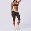 Conjunto de Dos Piezas Estilo Europeo y Americano con Rayas y Bloques de Color, de Tirantes al Cuello para Yoga, con Doble Tirante en los Hombros, Cintura Alta, Moldeador de Glúteos, Ajustado, para Correr y Fitness para Mujer
