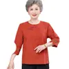 Camiseta Estilosa de Algodón Puro Estilo Chino Tradicional con Botones para Mujeres de Mediana Edad y Mayores, Conjunto de Top Bordado de Manga Tres Cuartos