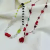 Flor Brillante ~ Nuevo Sweet Red Flower de Verano Collar de Perlas Cadena para el Cuello Blanqueadora de Gama Alta para Mujer Cadena para la Clavícula