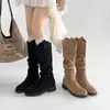 Botas de tornozelo finas com corte em V, botas longas para mulheres, nova coleção outono/inverno 2026, salto grosso, estilo Melard, botas de montaria western cowboy